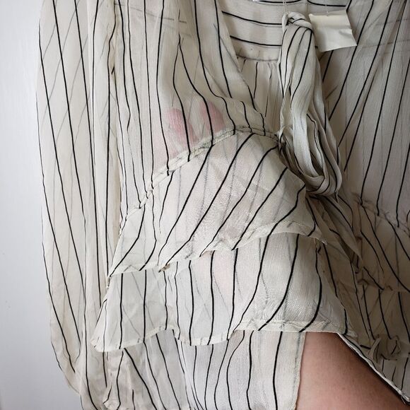 Line & Dot Sheer Layered Look Long Sleeve Blouse with Neck Tie - Picture 6 of 10